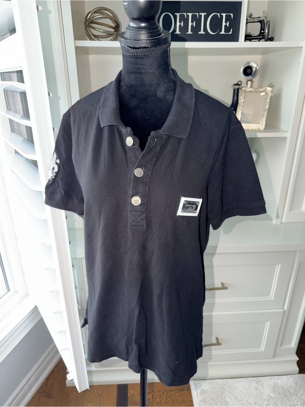 PHILIPP PLIEN Black Polo Short Sleeve Shirt Skull Buttons Size Men’s Medium